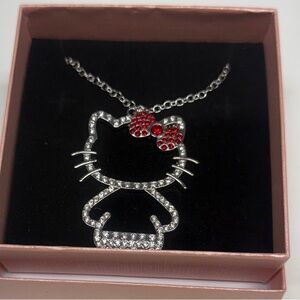 Silver Hello Kitty Necklace with Red Bow